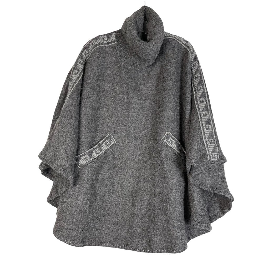 Artesanias Mon Repos ALPACA WOOL Gray Poncho Turtle Cowl Neck Women's